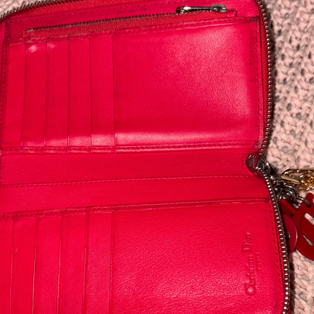 Dior Red Quilted Wallet with Charm - Picture 4 of 5